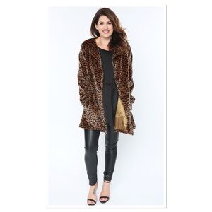 JILLIAN HARRIS FOR PRIVILEGE Leopard Print Faux Fur Coat Sz L